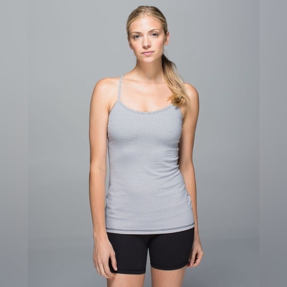 Lululemon Power Y Tank *Luon, Tonka Stripe Heathered Slate White, Size 8 - Picture 1 of 10
